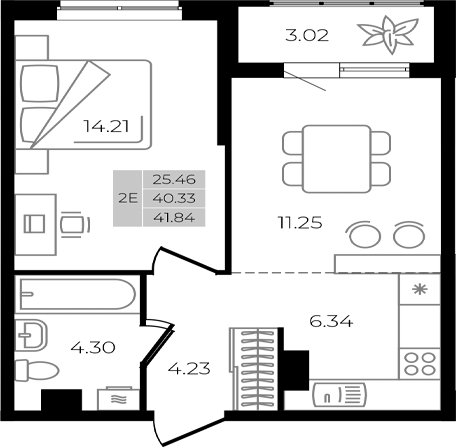 2-комн., 40.33 м², 1/8 этаж, ЖК «Курортный регион»
