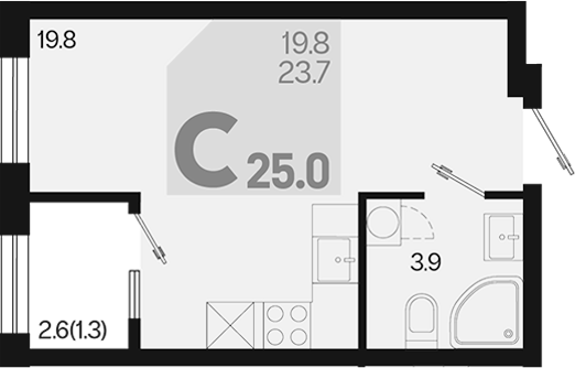 Студия, 23.7 м², 2/18 этаж, ЖК «Первое место»
