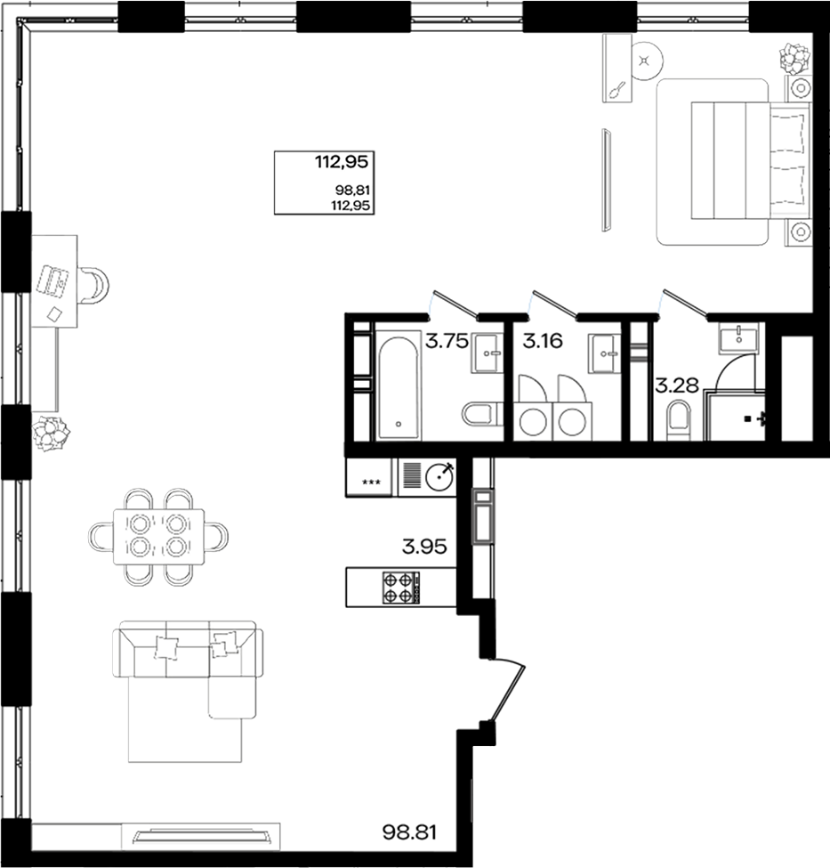 Продается 1-комн. квартира, 112.95 м²