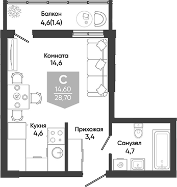 Продается 1-комн. квартира, 27.3 м²