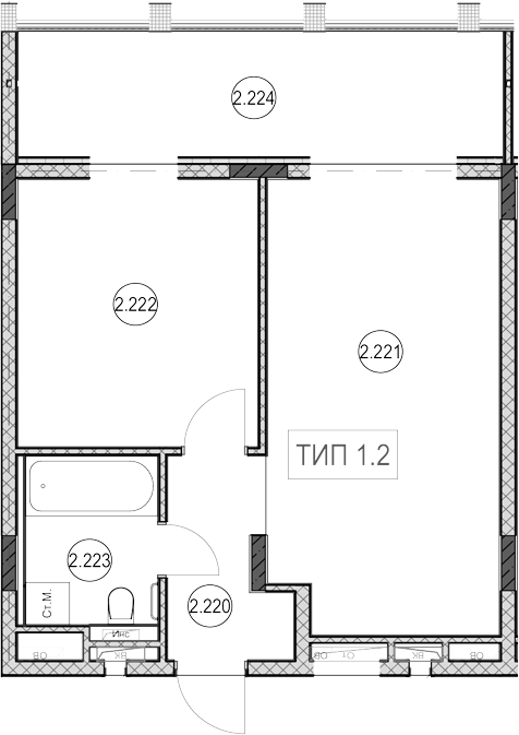 1-комн., 41.2 м², 2/9 этаж, ЖК «ГК Сан Гарден Хотел&СПА»