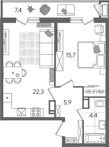2-комн., 48.3 м², 11/24 этаж, ЖК «Рекорд»
