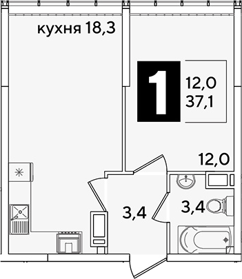 Продается 2-комн. квартира, 37.1 м²