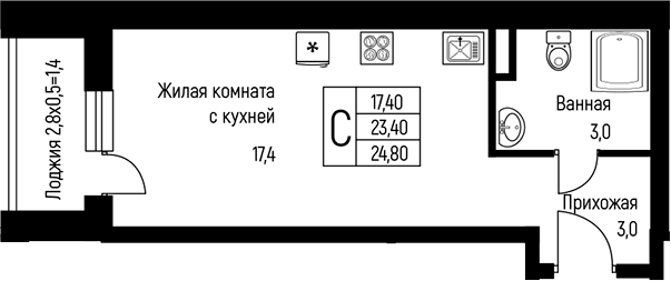 Студия, 25 м², 2/3 этаж, ЖК «Nova Vita»