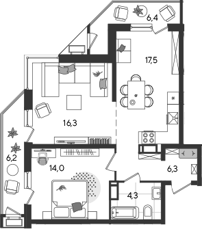 3-комн., 58.4 м², 13/24 этаж, ЖК «Рекорд»