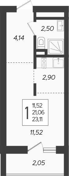 Студия, 21.06 м², 7/19 этаж, ЖК «Кислород»