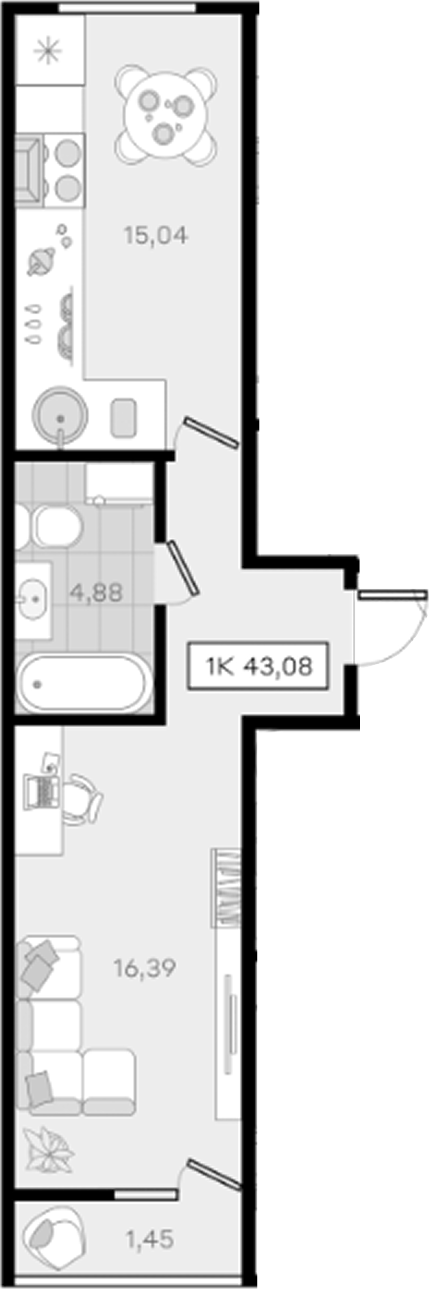 Продается 1-комн. квартира, 41.63 м²