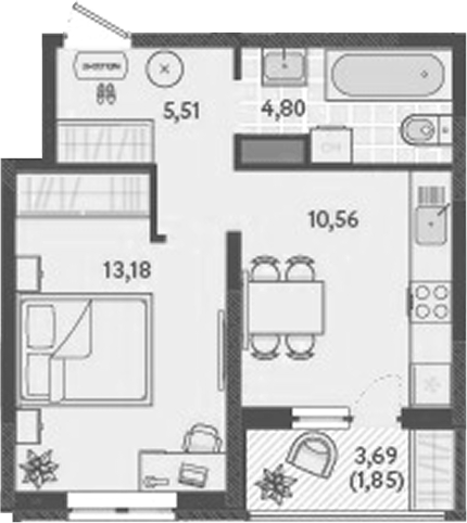1-комн., 34.05 м², 4/9 этаж, ЖК «Теплые края»