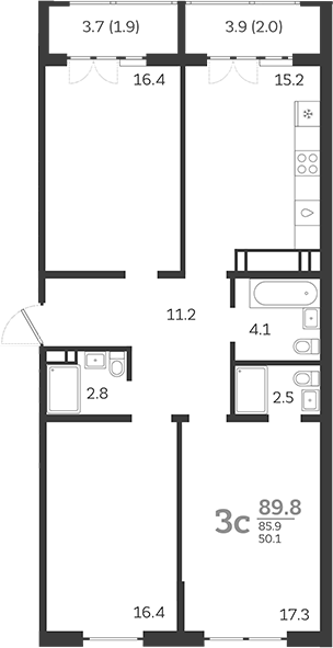 4+ комнаты, 85.9 м², 15/24 этаж, ЖК «Все Свои VIP»
