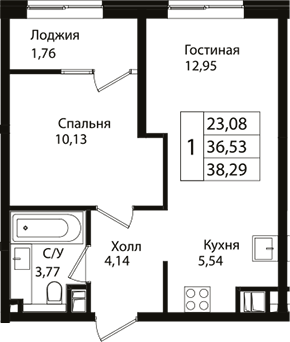 Продается 2-комн. квартира, 36.6 м²