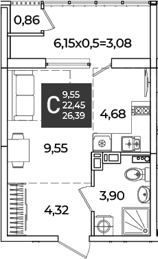 Продается 1-комн. квартира, 22.45 м²