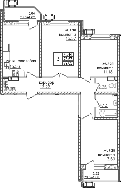 4+ комнаты, 75.57 м², 16/23 этаж, ЖК «Урал»