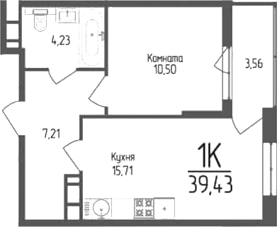 1-комн., 37.65 м², 5/18 этаж, ЖК «Кумир»
