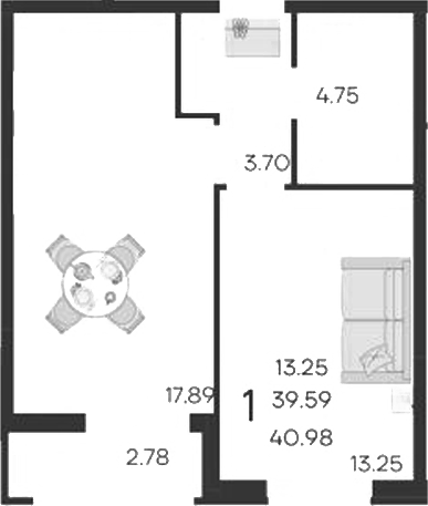 1-комн., 39.59 м², 2/9 этаж, ЖК «Дом 101»