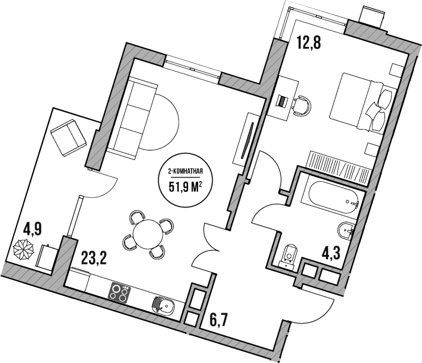 2-комн., 47 м², 2/5 этаж, ЖК «МореТут»