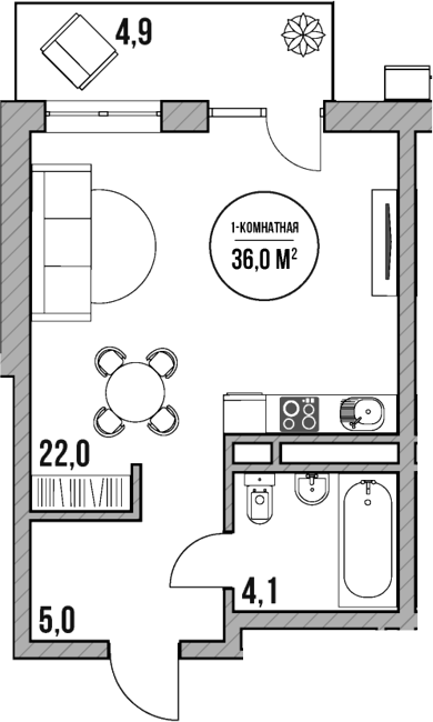 Студия, 31.1 м², 2/5 этаж, ЖК «МореТут»
