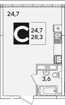 Студия, 28.3 м², 16/16 этаж, ЖК «Самолет»