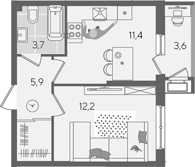 Продается 1-комн. квартира, 33.2 м²