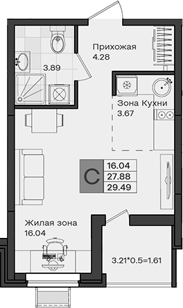 Продается 1-комн. квартира, 27.88 м²