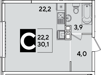 Студия, 30.1 м², 3/16 этаж, ЖК «Самолет»