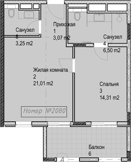2-комн., 48.1 м², 2/4 этаж, ЖК «Гостиничный комплекс Николай 1»