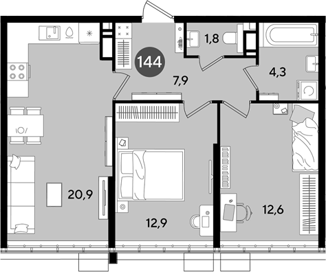 Продается 2-комн. квартира, 60.4 м²