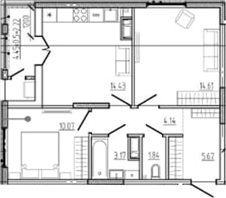 2-комн., 53.93 м², 12/18 этаж, ЖК «Моренуар»