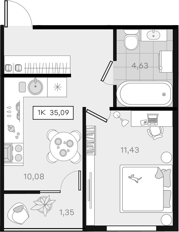 Продается 1-комн. квартира, 33.74 м²