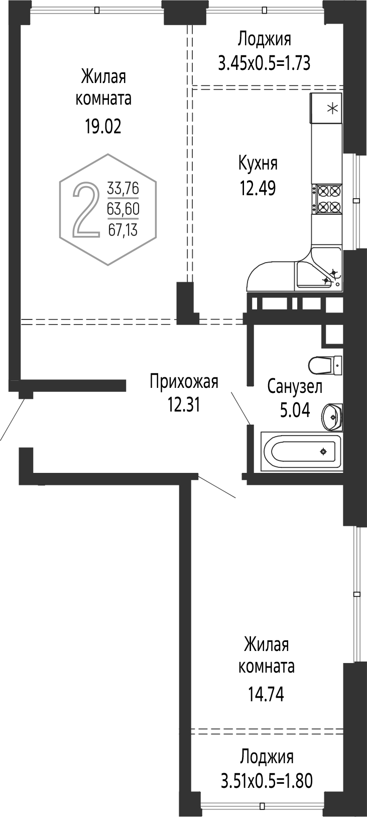Объект, 63.6 м², 13/16 этаж, ЖК «Гарантия PRIME»