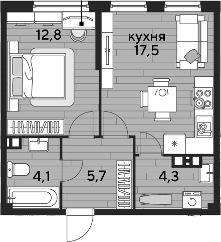 1-комн., 44.4 м², 5/19 этаж, ЖК «DОГМА ПАРК»