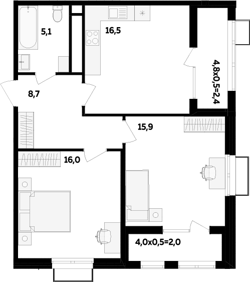 2-комн., 62.2 м², 10/16 этаж, ЖК «МегаСити»