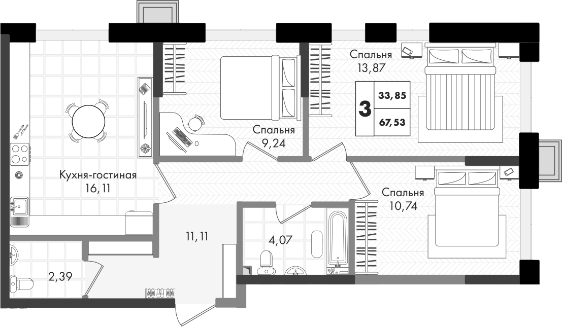 4+ комнаты, 67.53 м², 2/9 этаж, ЖК «Зеленая территория»