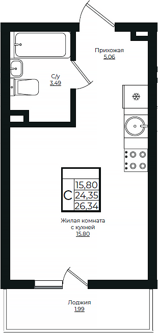Студия, 24.35 м², 6/10 этаж, ЖК «Европа-Сити»