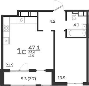 Продается 2-комн. квартира, 44.4 м²
