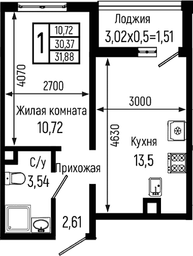 1-комн. Ботаника Хиллс