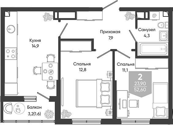 Продается 2-комн. квартира, 51 м²