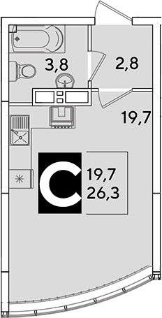 Студия, 26.3 м², 15/16 этаж, ЖК «Самолет»