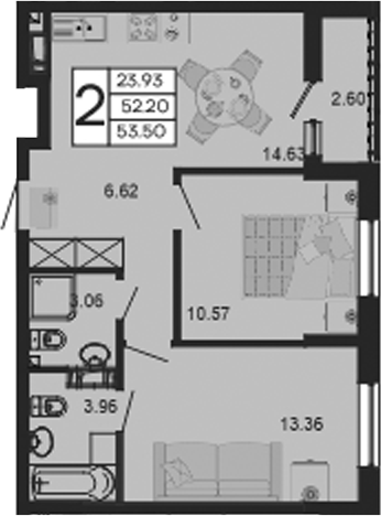Продается 2-комн. квартира, 52.2 м²