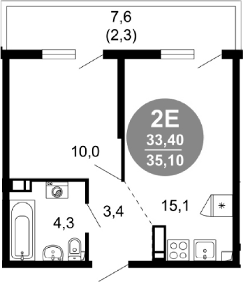 2-комн., 32.8 м², 11/17 этаж, ЖК «Лестория»