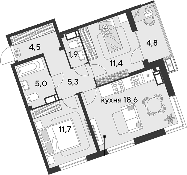 Продается 3-комн. квартира, 58.4 м²