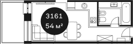 Объект, 54.32 м², 3/4 этаж, ЖК «Резиденция Волна»