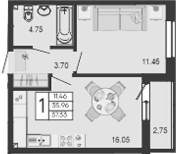 Продается 1-комн. квартира, 35.95 м²