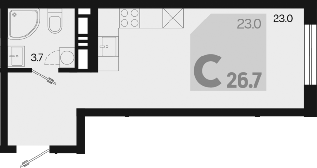 Студия, 26.7 м², 13/18 этаж, ЖК «Первое место»