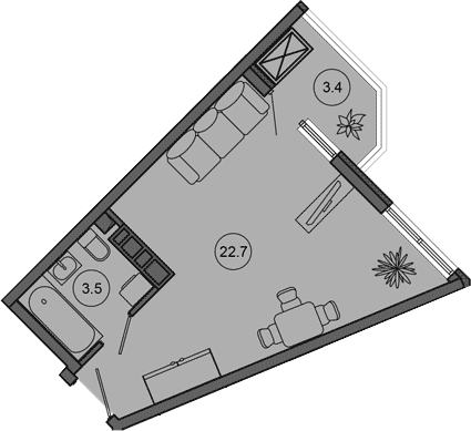 Студия, 26.2 м², 6/10 этаж, ЖК «Гостиничный комплекс GREENMONT»