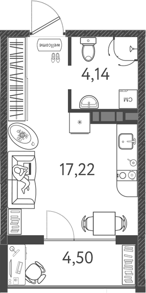Студия, 21.36 м², 9/9 этаж, ЖК «Друзья»