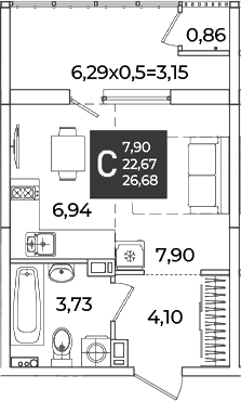 Студия, 22.67 м², 14/18 этаж, ЖК «Образцово»