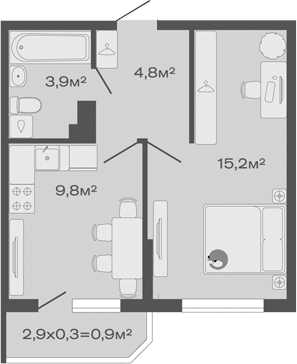 1-комн., 33.7 м², 3/4 этаж, ЖК «Дзенпарк»