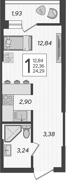 Студия, 23.07 м², 1/19 этаж, ЖК «Кислород»