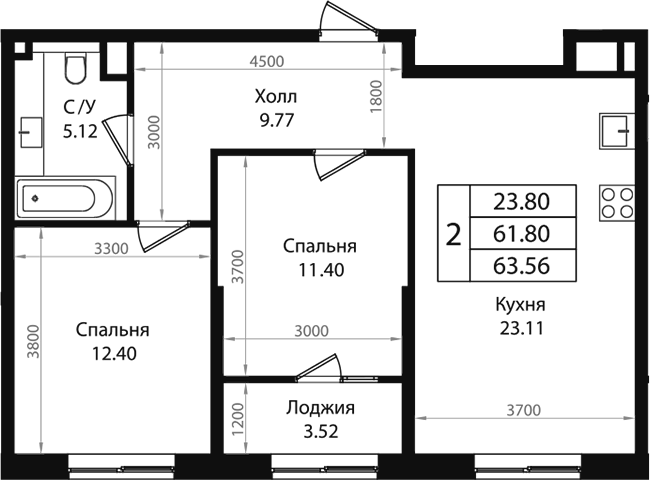Продается 3-комн. квартира, 61.53 м²