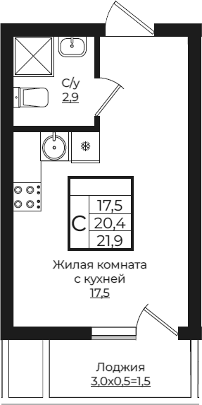 Студия, 20.4 м², 9/9 этаж, ЖК «Европа-Сити»
